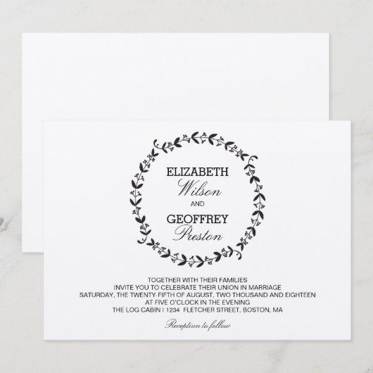 Elegante krans rustieke kraft bruiloft kaart (Voorkant / Achterkant)