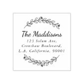 Elegante krans script familienaam retouradres rubberstempel (Afrduk)