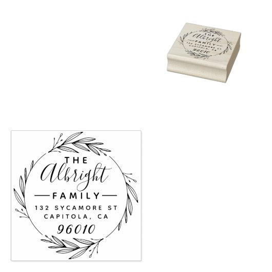 Elegante krans & Script Familienaam Retouradres Rubberstempel (Gestempeld)