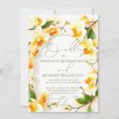 Elegante krans van delicate gele bloemen bruiloft kaart (Voorkant)