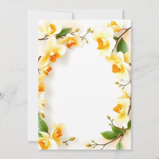 Elegante krans van delicate gele bloemen bruiloft kaart (Achterkant)