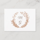 Elegante krans van gouden gebladerte monogram. Bru Informatiekaartje (Voorkant)
