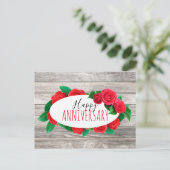 Elegante krans van rode rozen op hout Gelukkig jub Briefkaart (Staand voorkant)