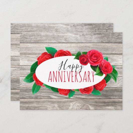 Elegante krans van rode rozen op hout Gelukkig jub Briefkaart (Voorkant / Achterkant)