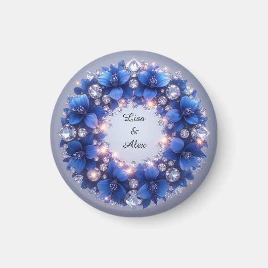 Elegante krans versierd met blauwe bloemen magneet (Voorkant)