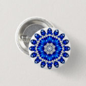 Elegante krans versierd met blauwe bloemen ronde button 3,2 cm (Voorkant /achterkant)