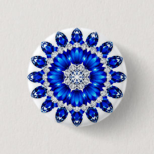 Elegante krans versierd met blauwe bloemen ronde button 3,2 cm