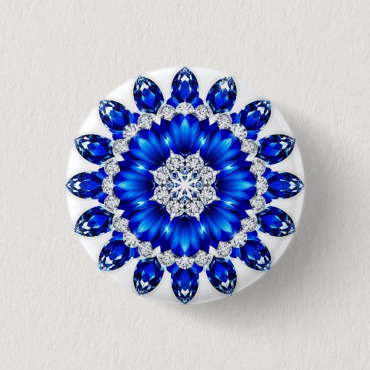Elegante krans versierd met blauwe bloemen ronde button 3,2 cm (Voorkant)