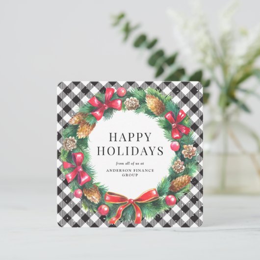 Elegante Krans Zwart Wit Corporate Business Feestdagenkaart (Staand voorkant)