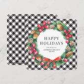 Elegante Krans Zwart Wit Corporate Business Feestdagenkaart (Voorkant / Achterkant)