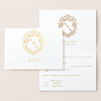 Elegante kransmonogram met/zonder RSVP-kaart Folie Kaarten