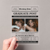 Elegante krant met thema 2 foto afstudeerfeest acryl uitnodigingen (Insitu (Draagbaar))