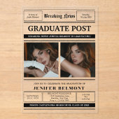 Elegante krant met thema 2 foto afstudeerfeest acryl uitnodigingen (Voorkant)