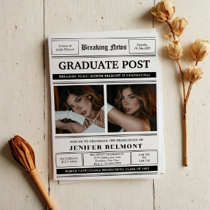Elegante krant met thema 2 foto afstudeerfeest kaart