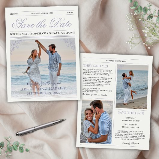 Elegante krant Paarse bruiloft Save the Date