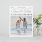 Elegante krant Paarse bruiloft Save the Date (Staand voorkant)