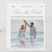 Elegante krant Paarse bruiloft Save the Date (Voorkant)