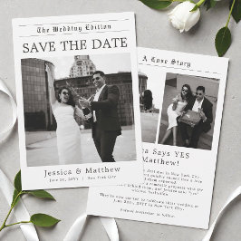 Elegante krant Zwart en wit foto Huwelijk Save The Date
