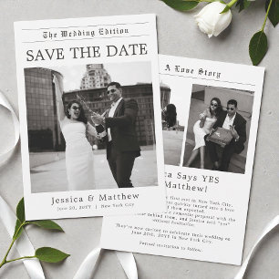 Elegante krant Zwart en wit foto Huwelijk Save The Date