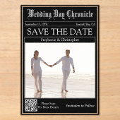 Elegante Kranten Huwelijks QR Code Save the Date Acryl Uitnodigingen (Voorkant)