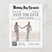 Elegante Kranten Huwelijks QR Code Save the Date Briefkaart (Voorkant)