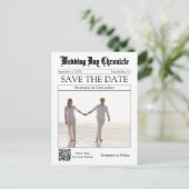 Elegante Kranten Huwelijks QR Code Save the Date Briefkaart (Staand voorkant)