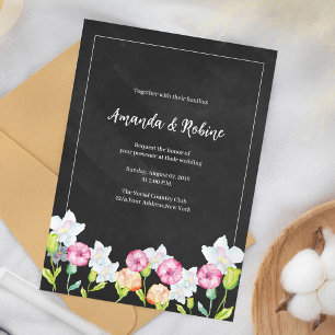 Elegante Krijtbord Bloemen Huwelijksuitnodiging Kaart