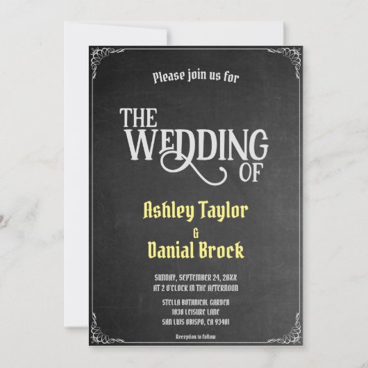 Elegante  Krijtbord  Retro bruiloft Kaart (Voorkant)