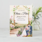 Elegante krijtbord trouwkaart met liefde kaart (Staand voorkant)