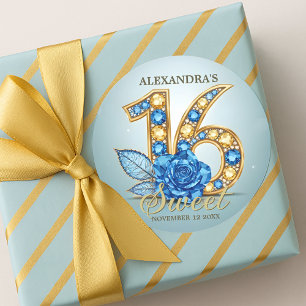 Elegante Kristal Blauwe Roze Gouden Edelsteen Swee Ronde Sticker