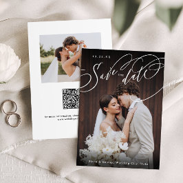 Elegante kronkelende script foto bruiloft save the date