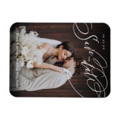 Elegante kronkelende script foto bruiloft save the magneet (Horizontaal)