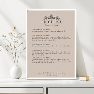 Elegante Kroon Logo Lichtbruine Salon Prijslijst Poster