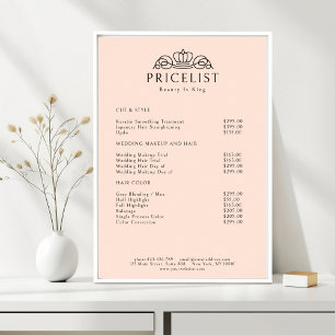 Elegante Kroon Logo Perzik Salon Prijslijst Poster