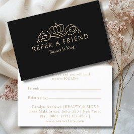 Elegante Kroon Logo Salon Zwart Beige Aanbevelingskaartje