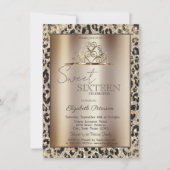 Elegante Kroon Luipaardprint Sweet 16 Kaart (Voorkant)