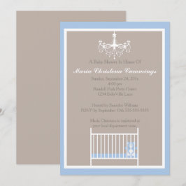 Elegante Kroonluchter Blauwe Teddybeer Baby Shower Kaart