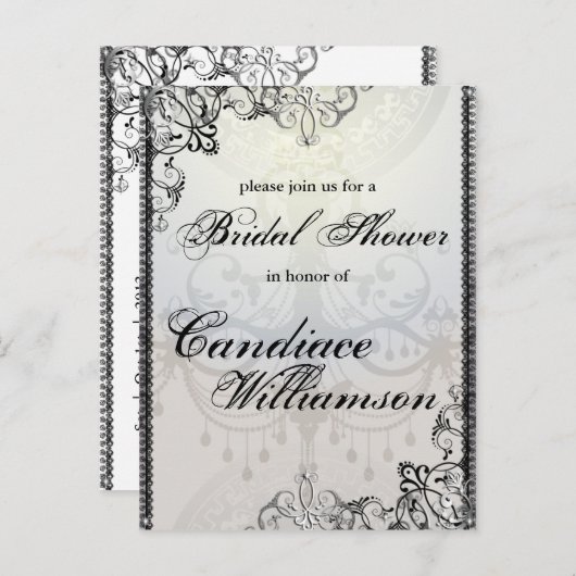 Elegante kroonluchter en bloeit Vrijgezellenfeest Uitnodiging Briefkaart (Voorkant / Achterkant)