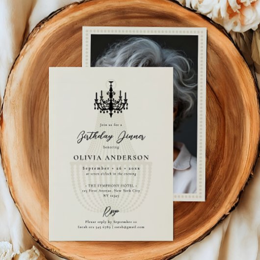 Elegante Kroonluchter & Foto Verjaardagsfeestje Kaart