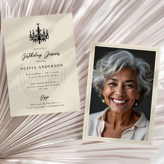 Elegante Kroonluchter & Foto Verjaardagsfeestje Kaart