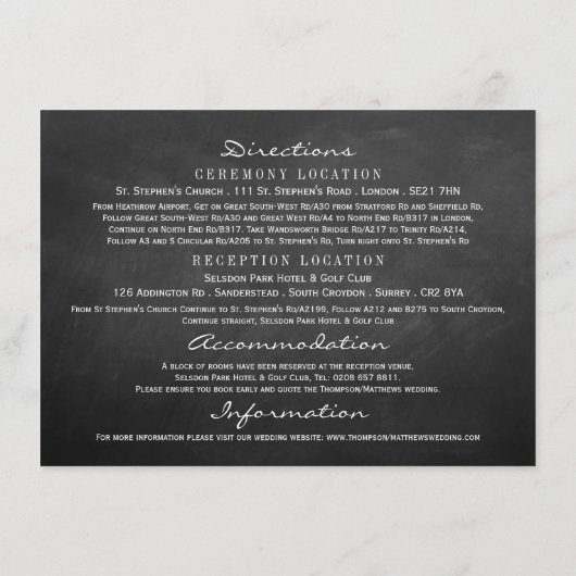 Elegante Kroonluchter Krijtbord Huwelijkscollectie Informatiekaartje (Achterkant)