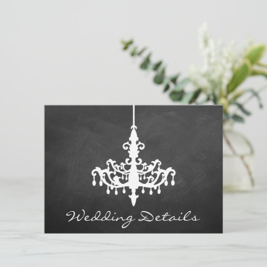 Elegante Kroonluchter Krijtbord Huwelijkscollectie Informatiekaartje (Staand voorkant)