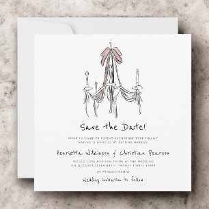 Elegante Kroonluchter Roze Strik Save the Date-sch