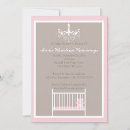 Elegante Kroonluchter Roze Teddybeer Baby Shower Kaart
