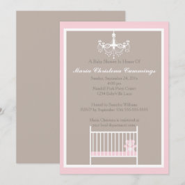 Elegante Kroonluchter Roze Teddybeer Baby Shower Kaart