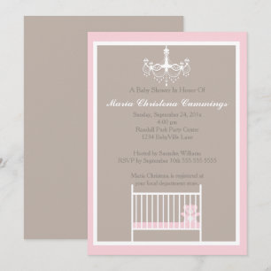 Elegante Kroonluchter Roze Teddybeer Baby Shower Kaart