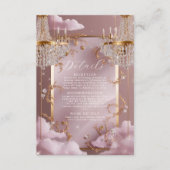 Elegante kroonluchter roze wolken bruiloft informatiekaartje (Voorkant)
