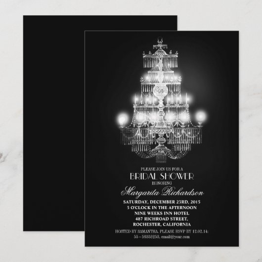 Elegante  kroonluchter vrijgezellenfeest nodigt ui kaart (Voorkant / Achterkant)