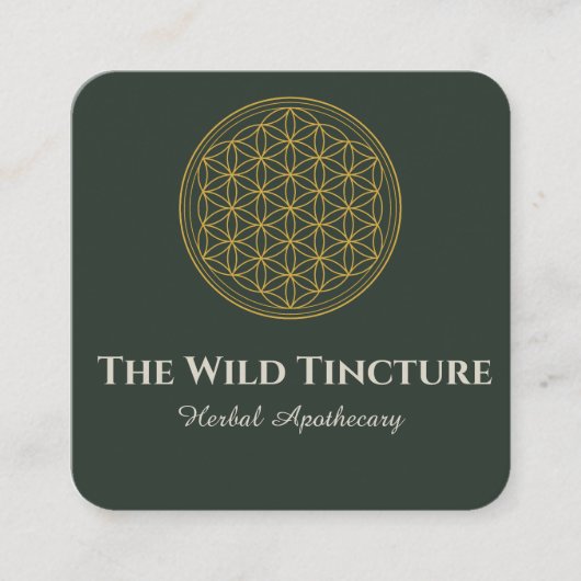 Elegante Kruidenbloem van het Leven Lineart Donker Vierkante Visitekaartje (Voorkant)