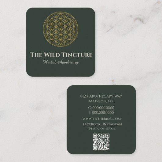 Elegante Kruidenbloem van het Leven Lineart Donker Vierkante Visitekaartje (Voorkant / Achterkant)